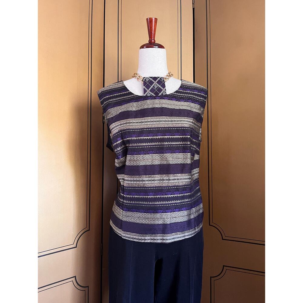 Vintage brocade top in purple and gold, size L